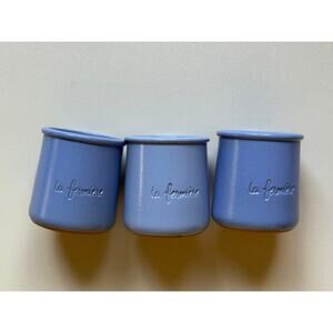 Set of 3 La Fermiere Blue French Terracotta Yogurt Pots Cups Clay Ramekins